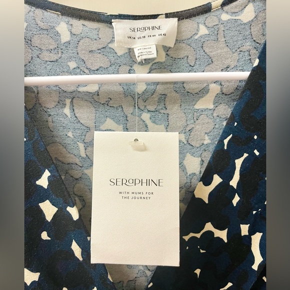 Seraphine Blue Twist Front V-Neck Nursing Dress  Size 10 - Picture 3 of 11